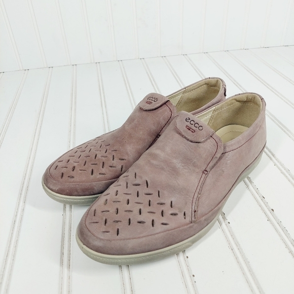 Ecco Pink Purple Laser Cut Leather Slip On Comfy Flat Loafers C852 - Picture 2 of 13